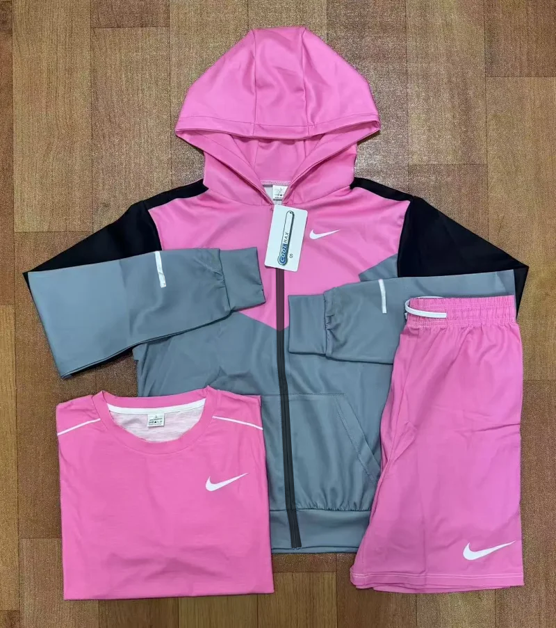 Nike Pink Sportswear Set for Women Hoodie T-Shirt Shorts