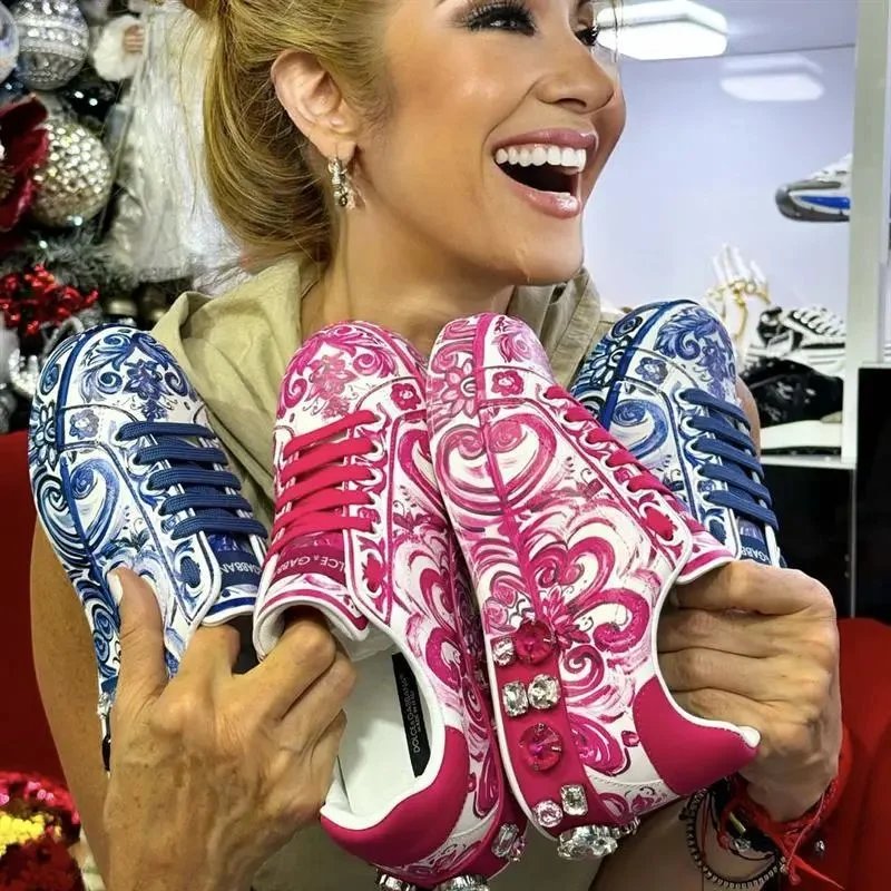 Custom Embellished Sneakers with Rhinestones and Floral Design