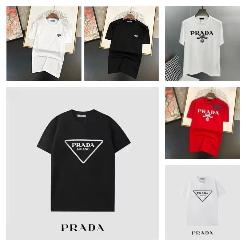 PRADA Milano Logo T-Shirt Men's Fashion Casual Short Sleeve Tee