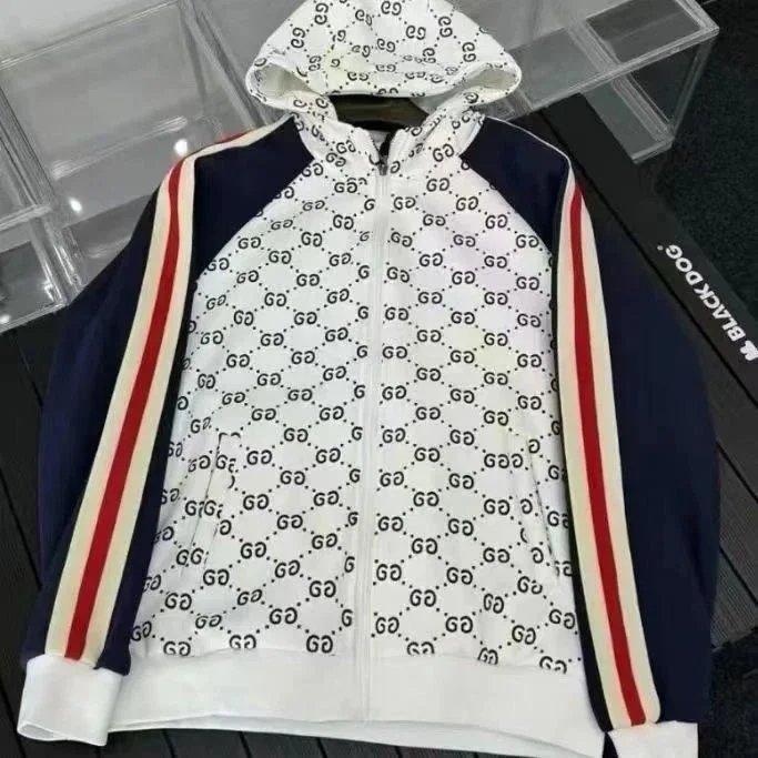 Gucci GG Logo Print Hoodie with Color-Blocked Sleeves
