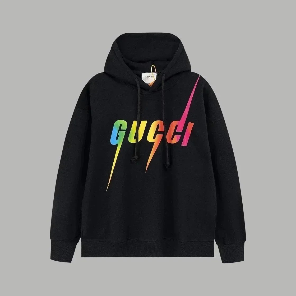 Gucci Rainbow Logo Hoodie Black Oversized Sweatshirt