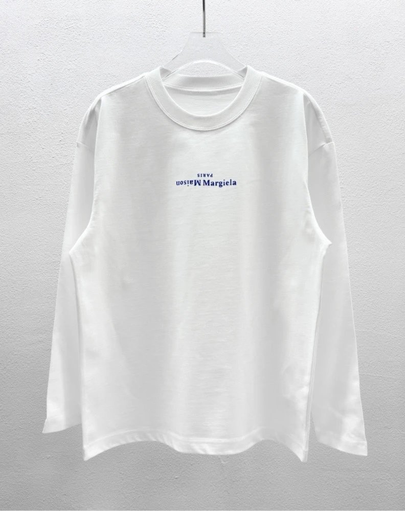White Long Sleeve T-Shirt with Logo Print by Maison Margiela