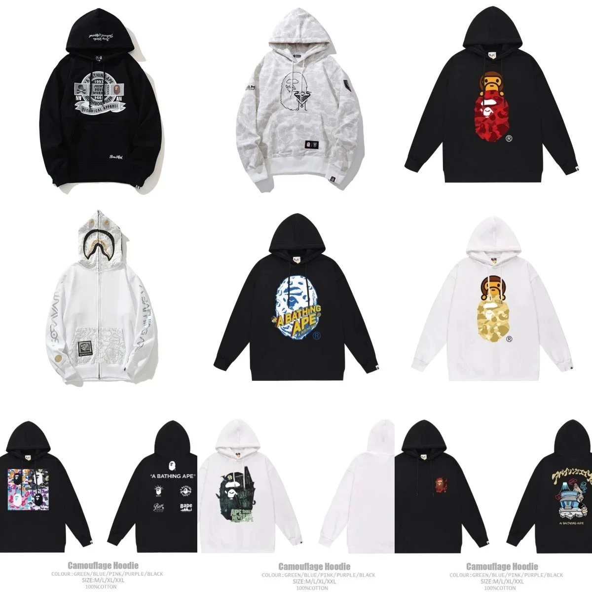 A Bathing Ape Camouflage Hoodie Men's Streetwear Sweatshirt