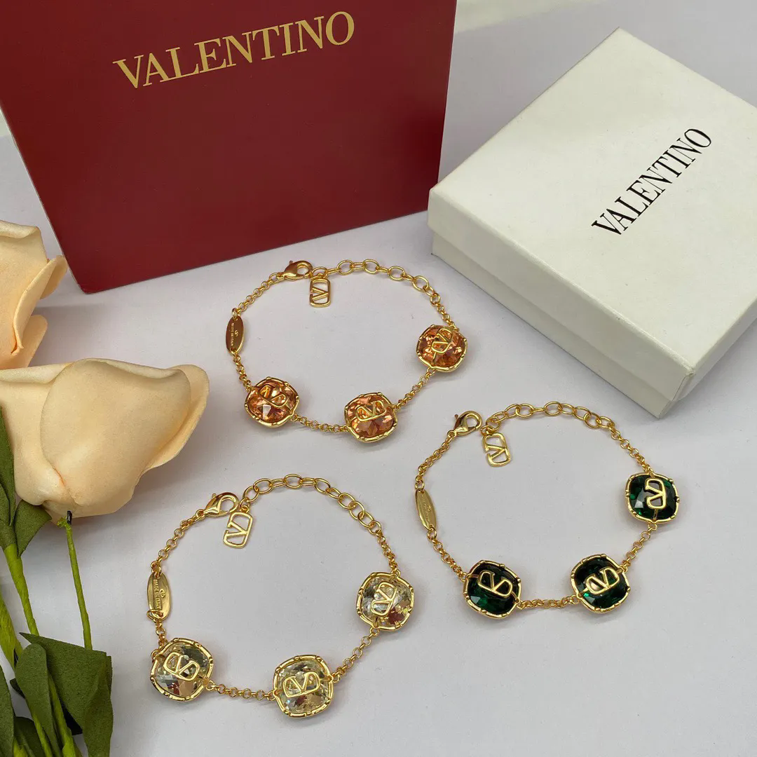 Valentino Gold Chain Bracelets with Crystal Charms