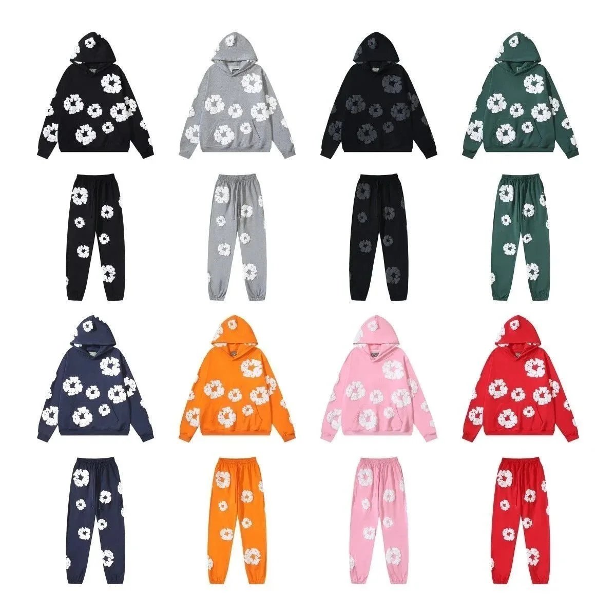 Flower Print Hoodie and Pants Set for Women and Men
