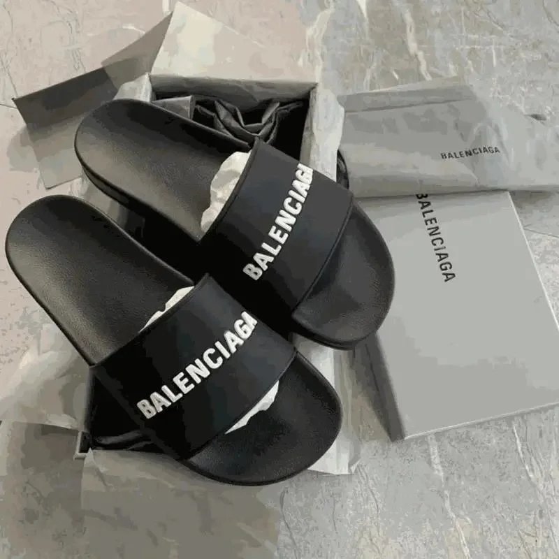 Balenciaga Black Logo Slide Sandals for Men and Women