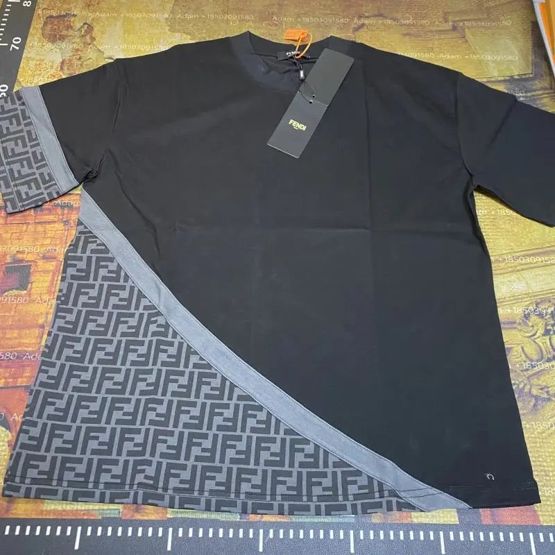 FENDI Black T-Shirt with FF Logo Pattern Panel