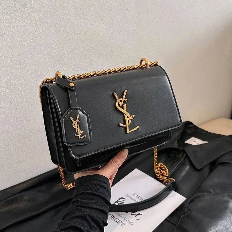 Saint Laurent Black Leather Monogram Chain Shoulder Bag