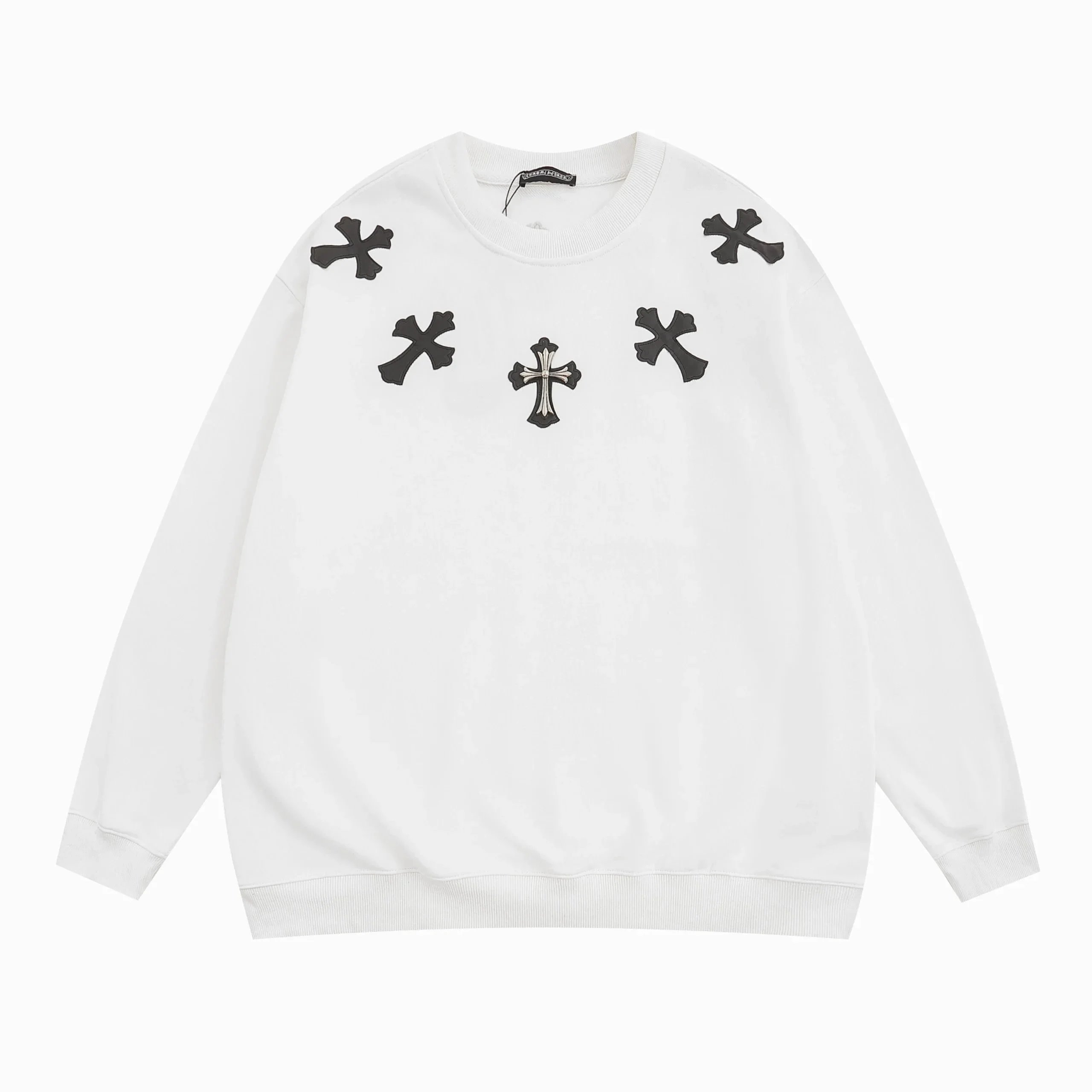 White Cross Embroidered Sweatshirt Oversized Streetwear