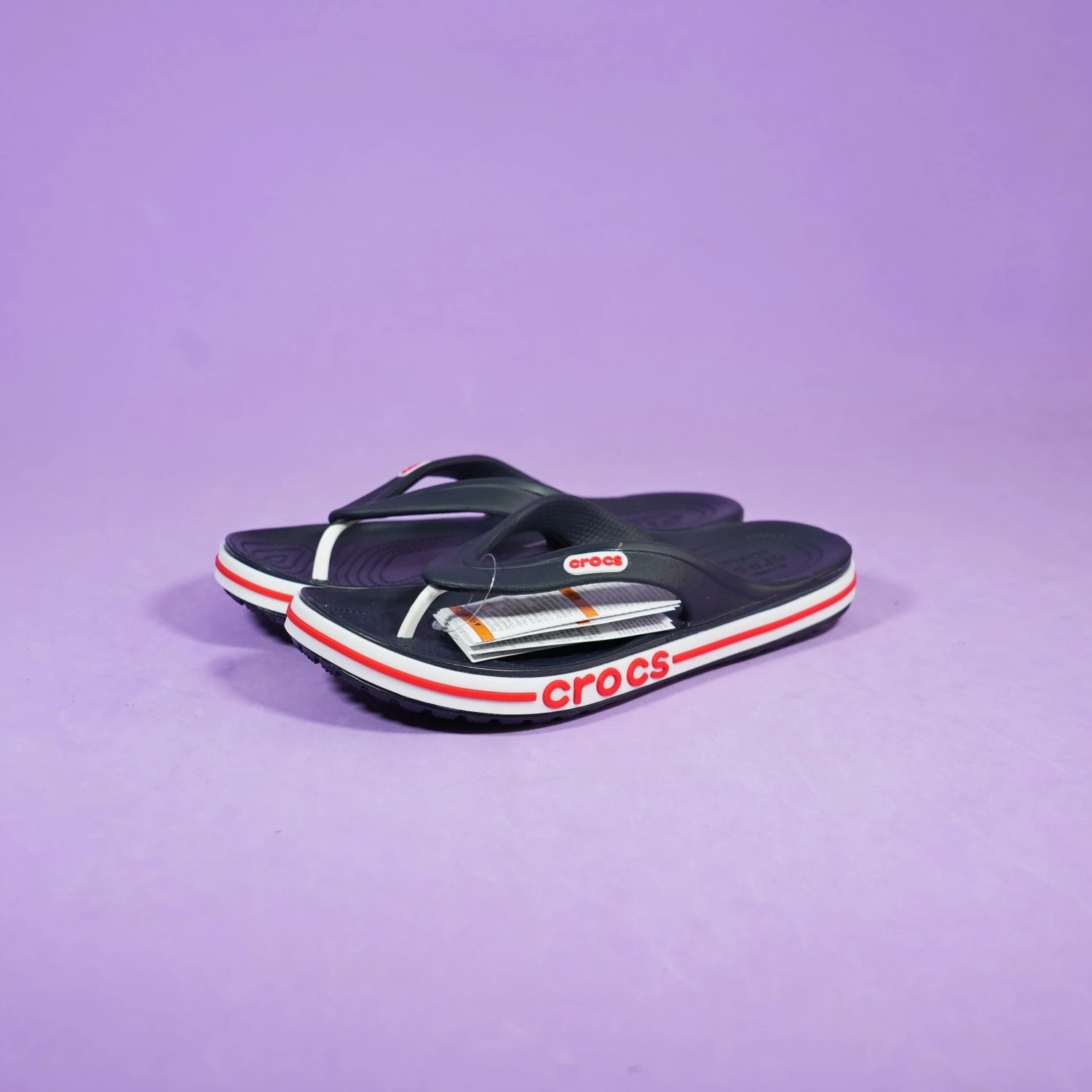 Crocs Flip Flops Navy Blue with Red and White Trim