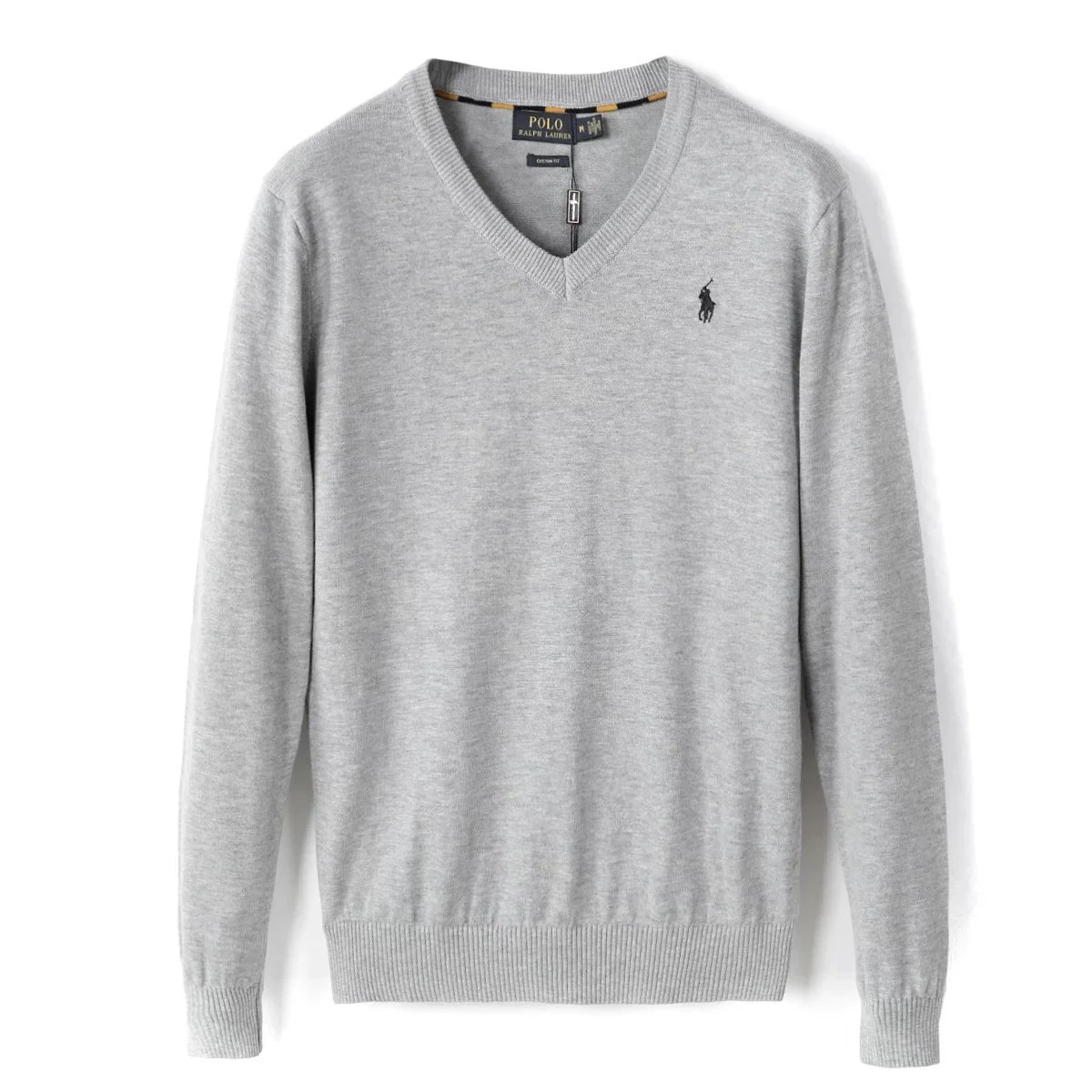 Men's Gray V-Neck Sweater Classic Fit