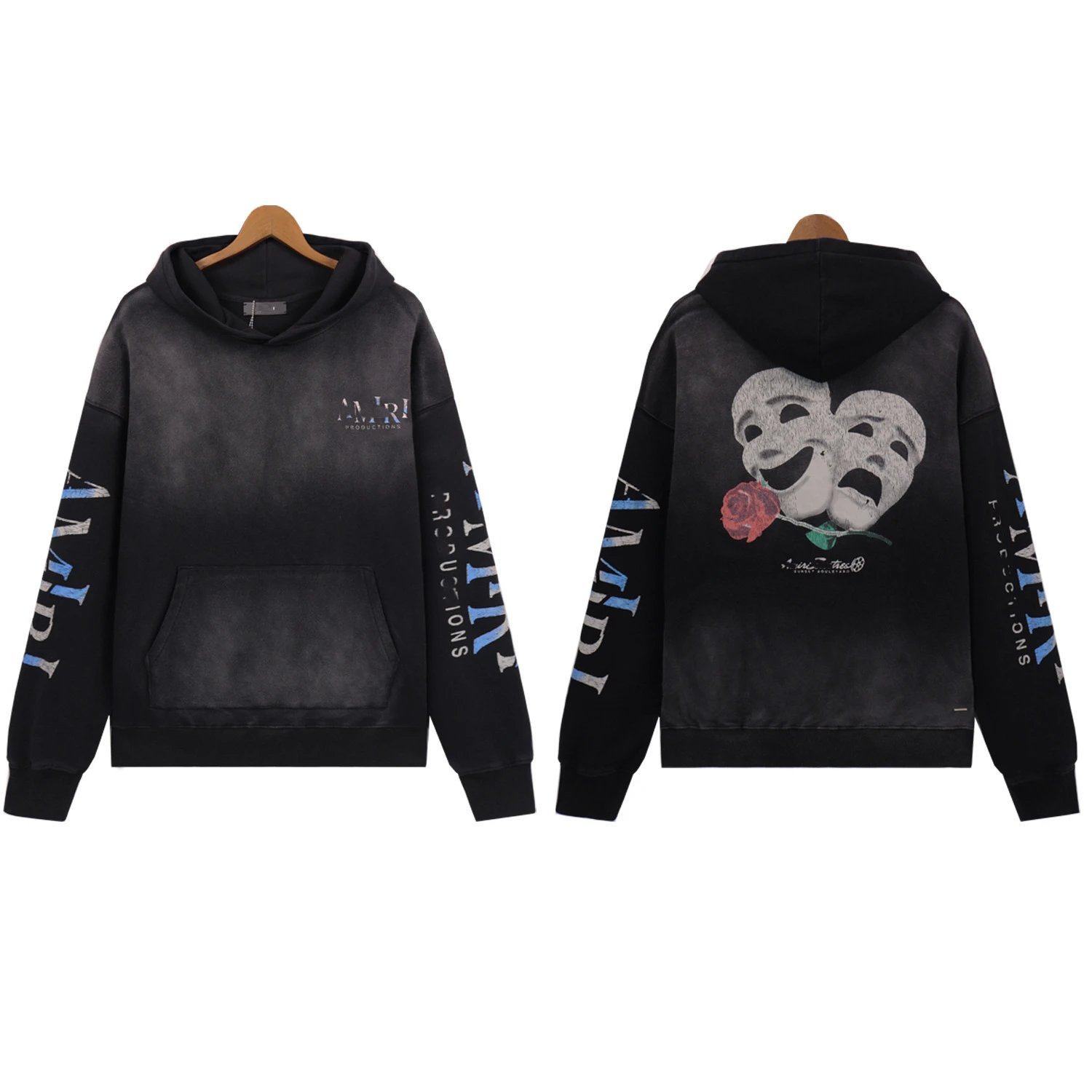 AMRI Productions Hoodie with Theater Masks and Rose Design