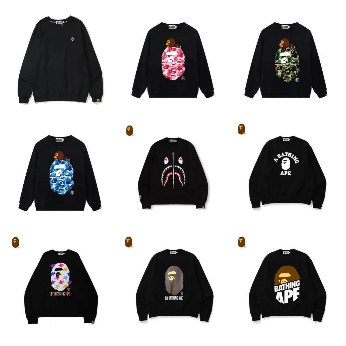 A Bathing Ape Black Sweatshirts with猿Face Design