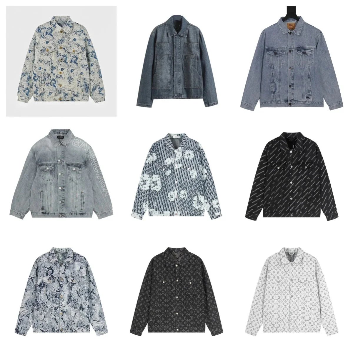 Balenciaga Denim Jacket with Monogram and Floral Prints