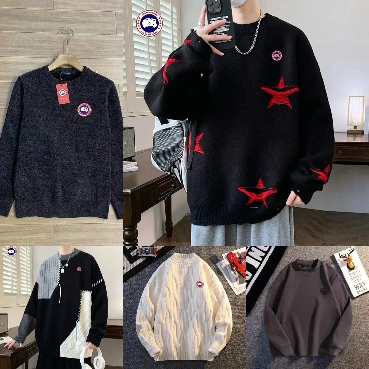 Canada Goose Men's Knit Sweater with Red Star Design