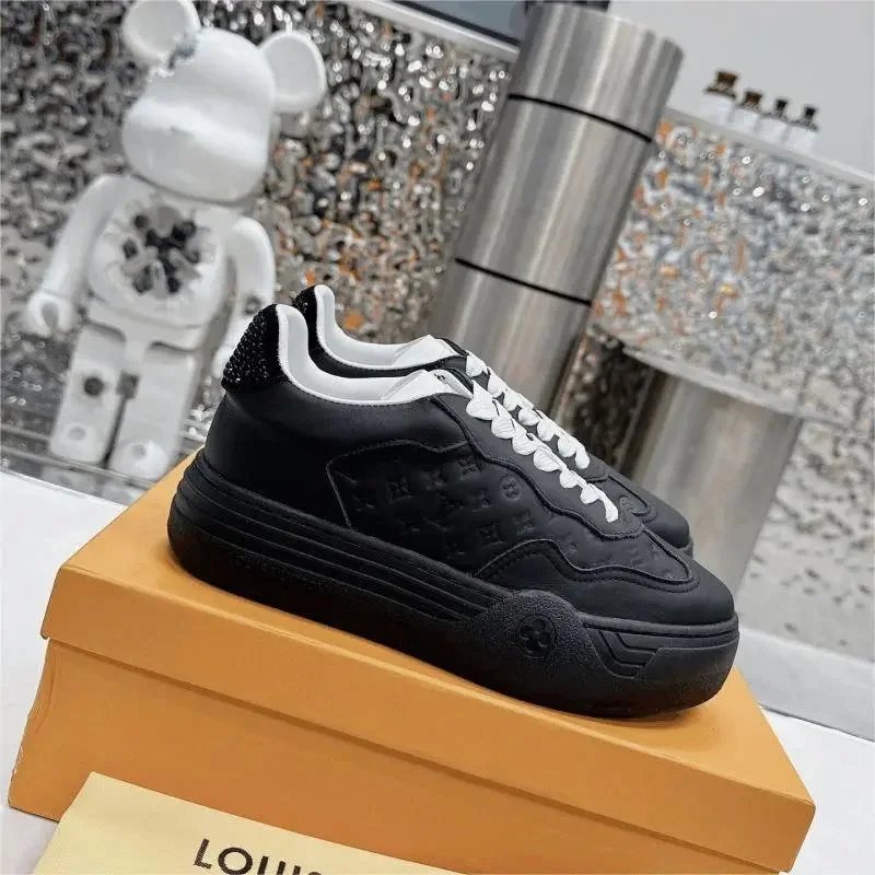 Louis Vuitton Black Monogram Sneakers with White Laces