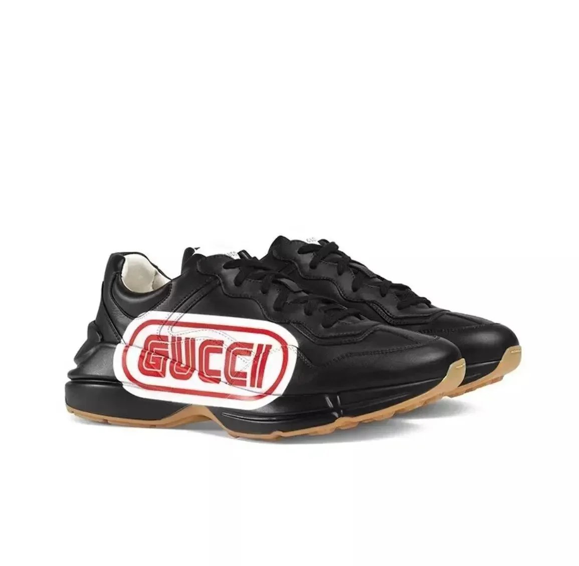 Gucci Black Leather Sneakers with Bold Logo Design