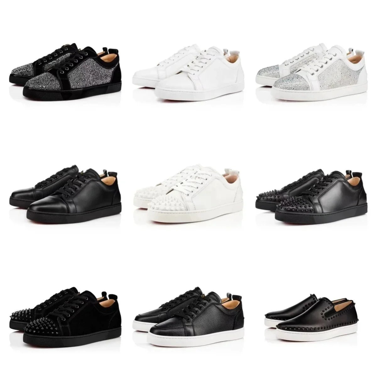 Christian Louboutin Men's Leather Sneakers with Studs and Glitter