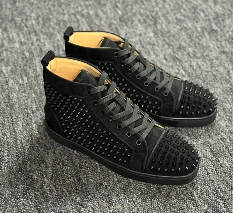 Black Studded High Top Sneakers for Men