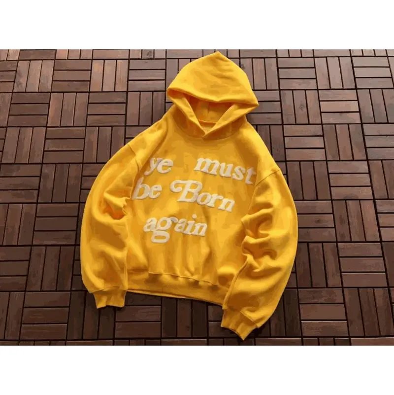 Yellow Hoodie with 'Ye Must Be Born Again' Print