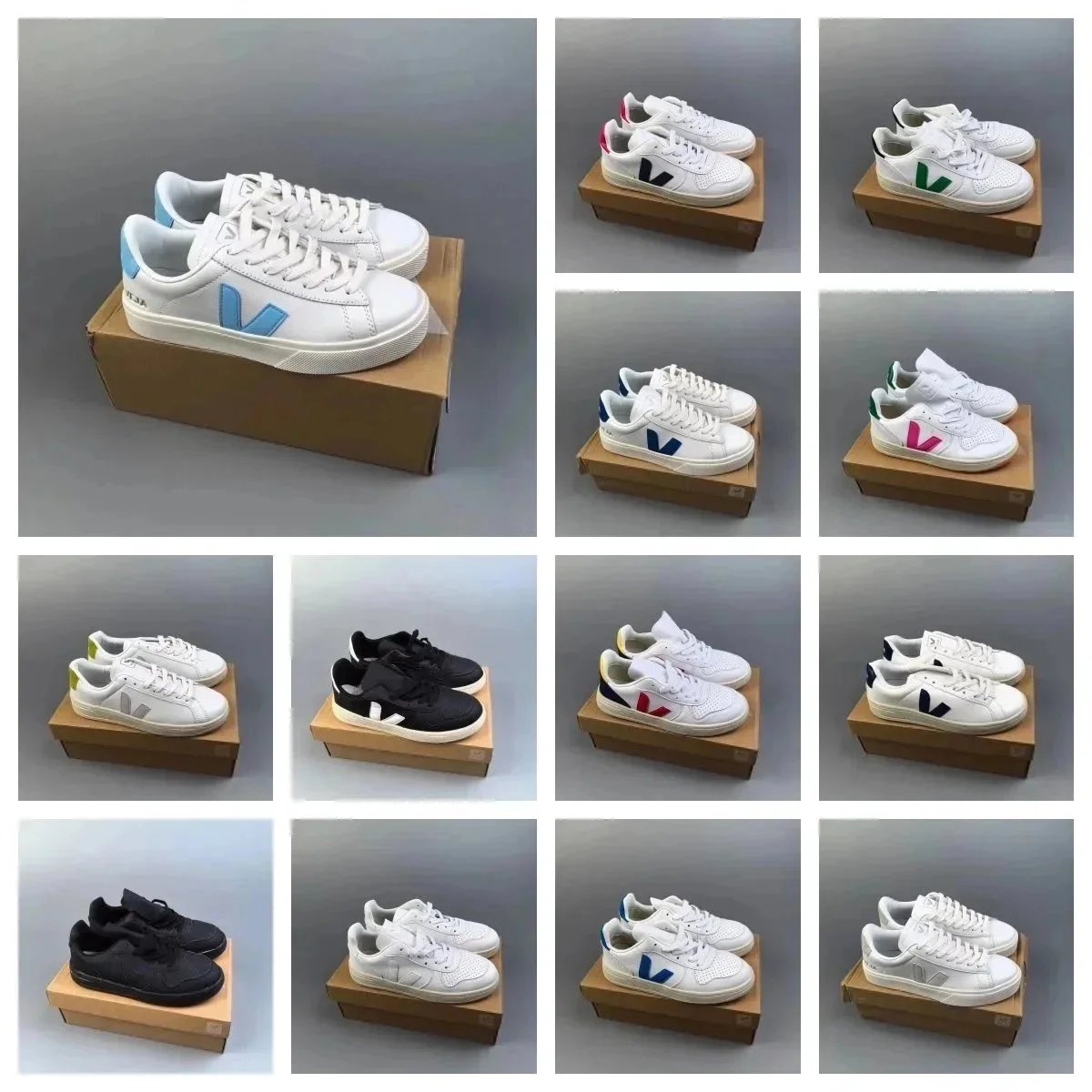 VEJA V10 White Sneakers with Colorful Logo Design
