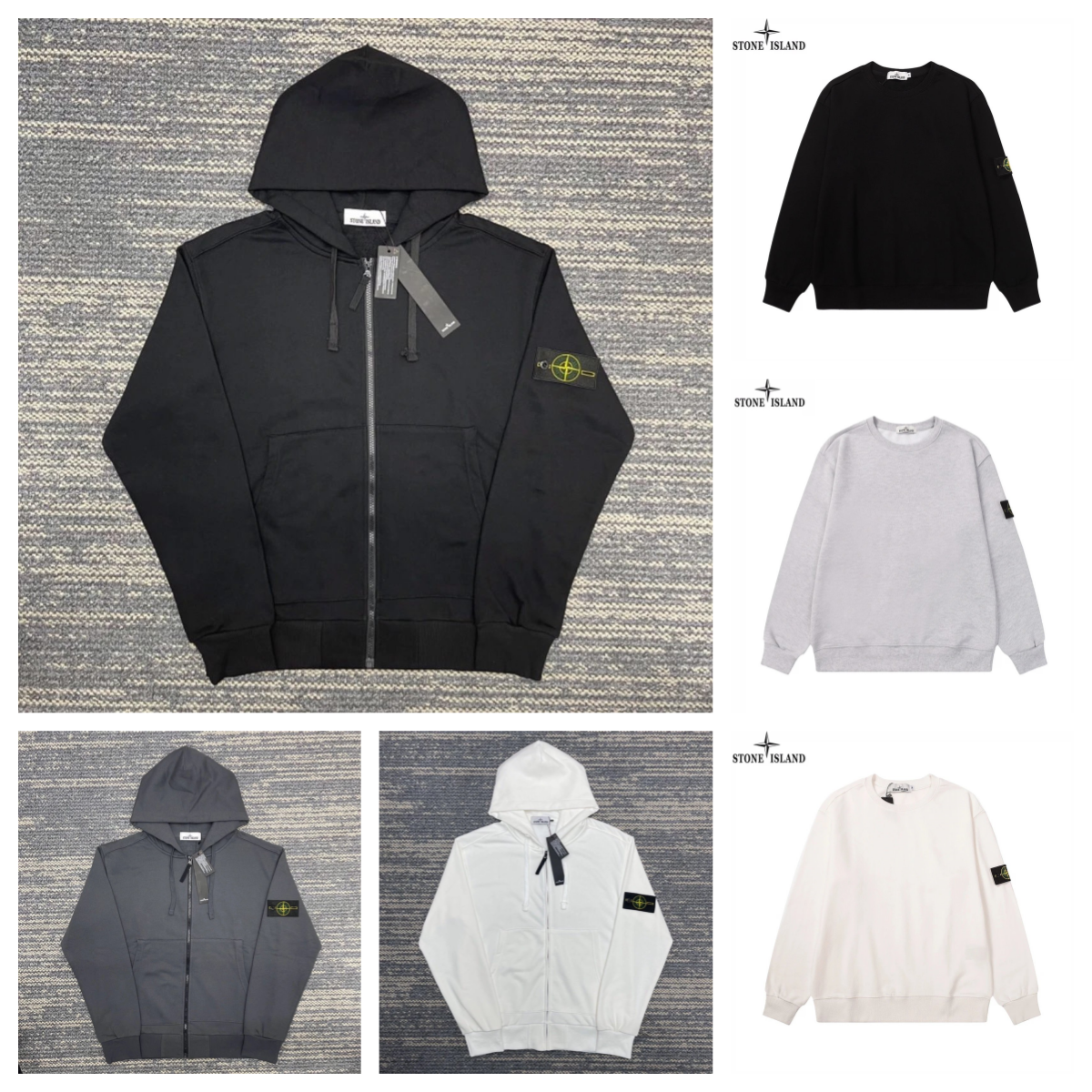 Stone Island Hoodie Zip-Up Sweatshirt Men's Black Grey White