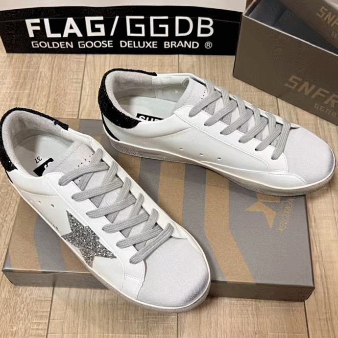 Golden Goose White Star Sneakers with Glitter Detail