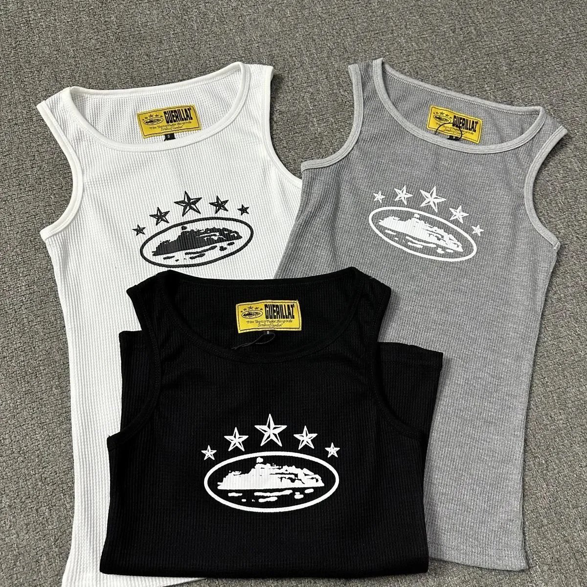 Guerillaz Ribbed Tank Top - White, Black, Gray