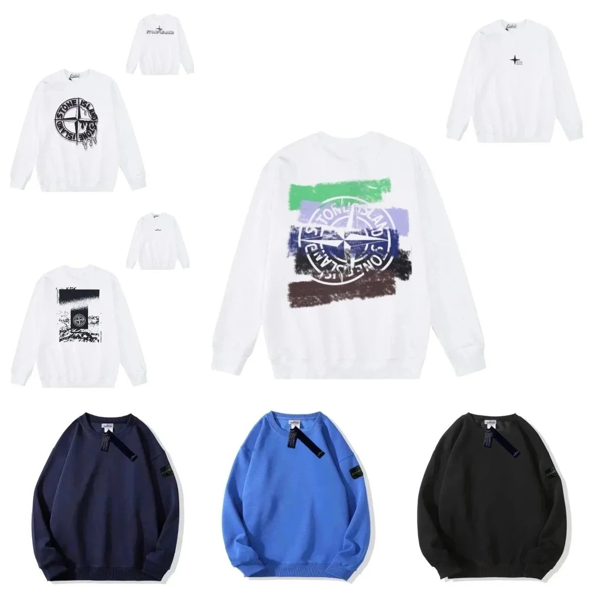 Stone Island White Crewneck Sweatshirt with Logo Print