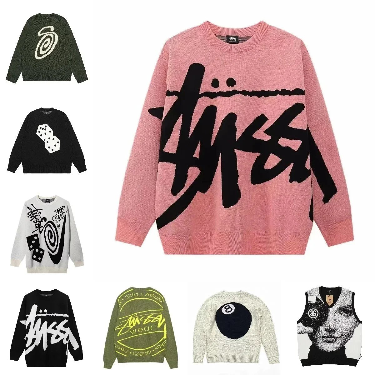 Stussy Graffiti Knit Sweater Oversized Streetwear Pullover