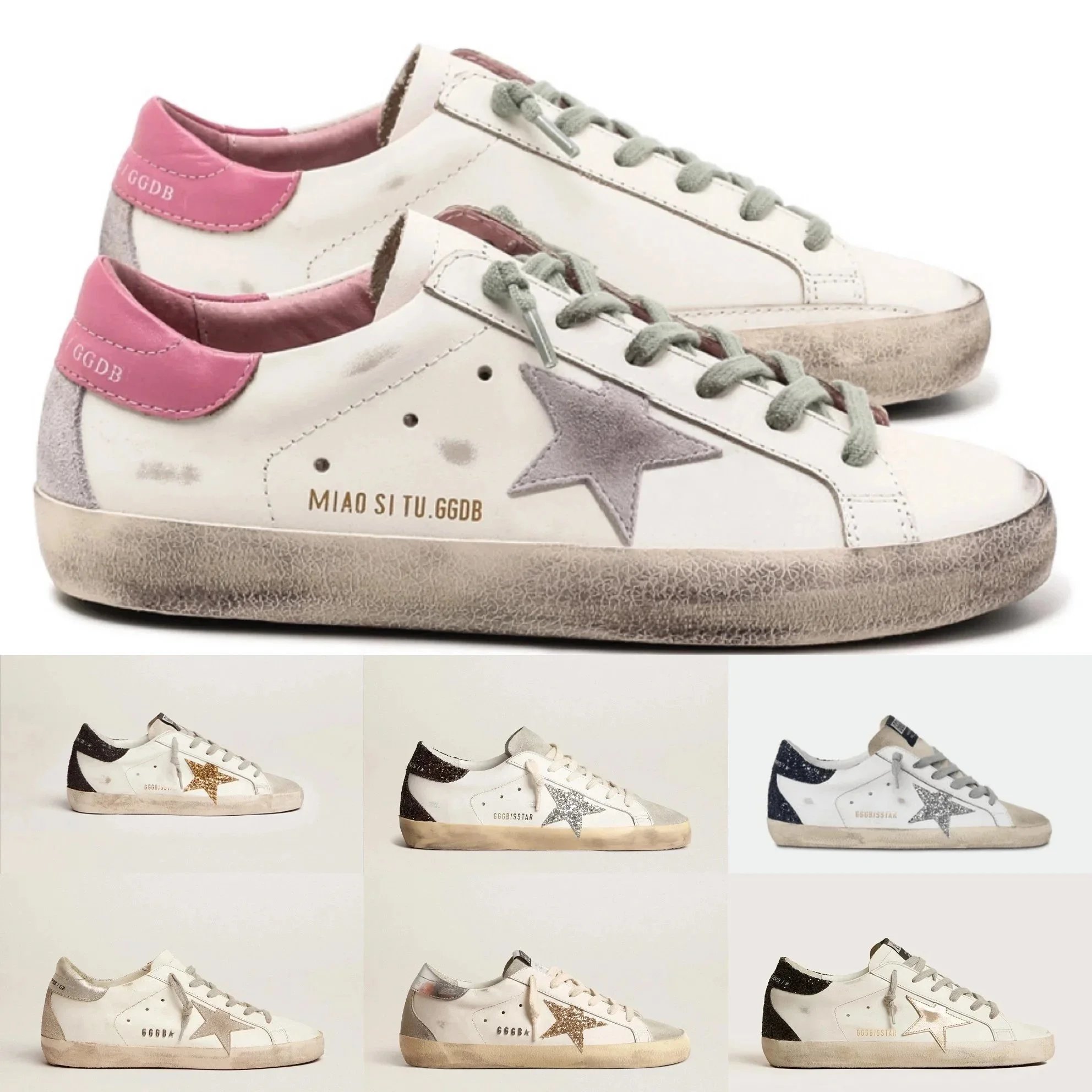 Golden Goose Superstar Sneakers White Pink Star Design