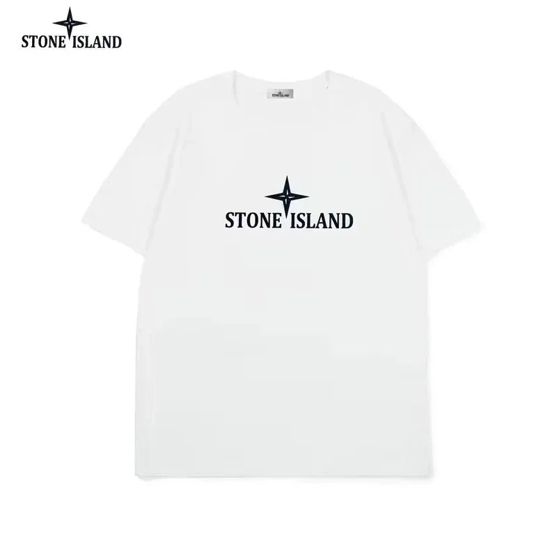 STONE ISLAND White Logo T-Shirt Men's Casual Streetwear