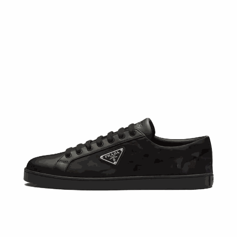 Prada Black Leather Sneakers with Triangular Logo