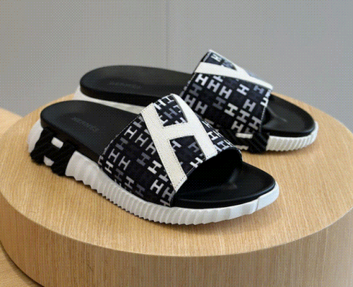 H&M Black and White Logo Slide Sandals for Women