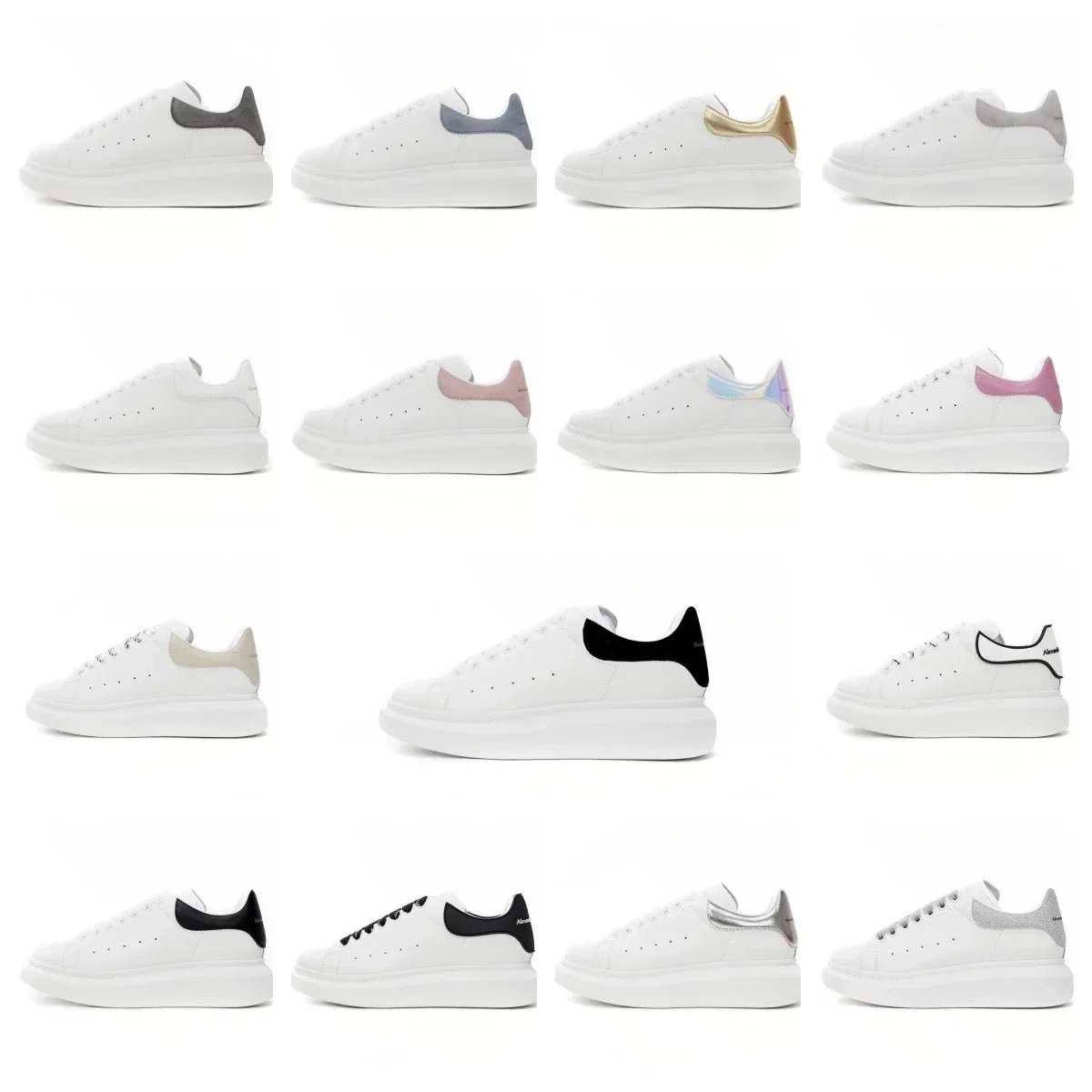 Alexander McQueen White Leather Sneakers with Colorful Heel Tab