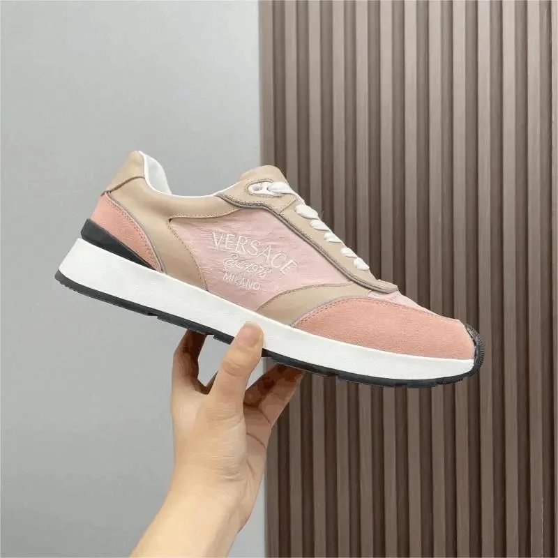 Versace Pink and Beige Sneakers for Women Fashionable Casual Shoes