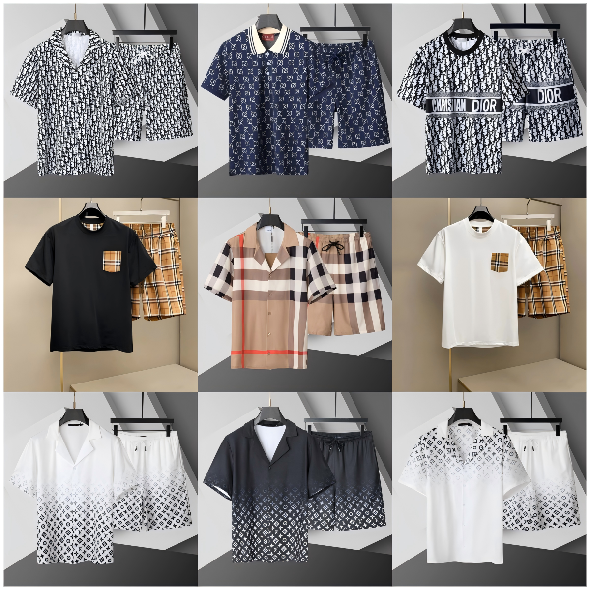 Luxury Men's Dior Patterned Pajama Sets Short Sleeve Shirt and Shorts