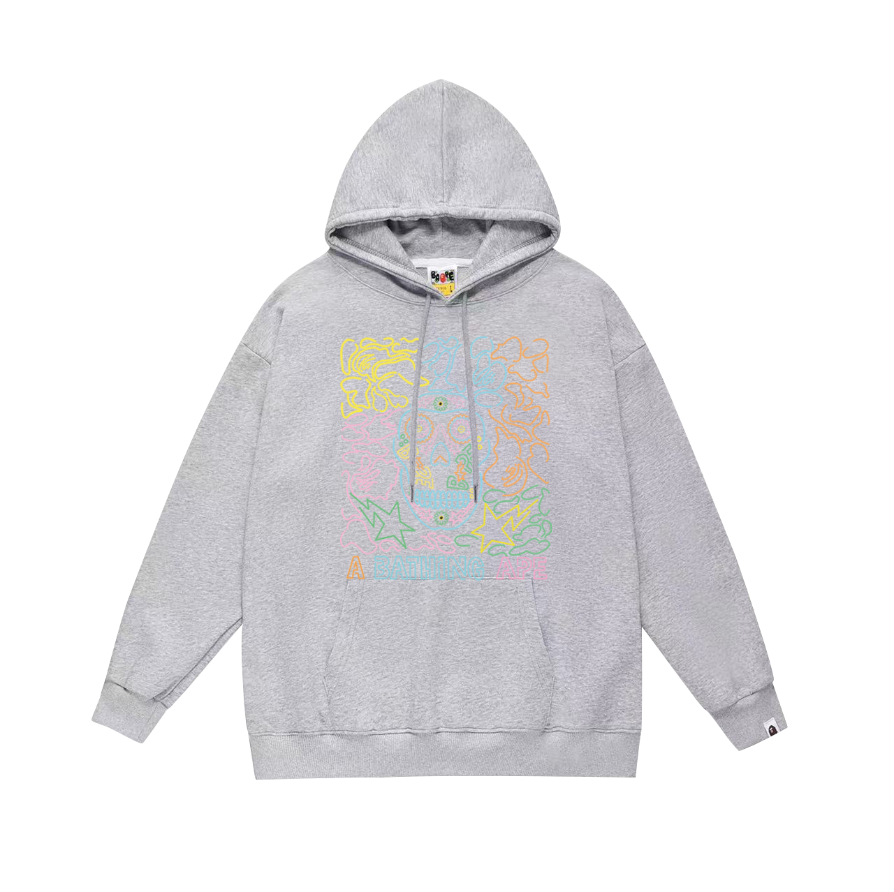 A Bathing Ape Gray Hoodie with Colorful Skull Graphic