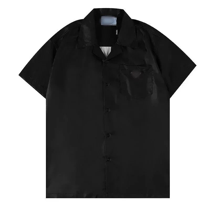 Black Short Sleeve Satin Shirt for Men