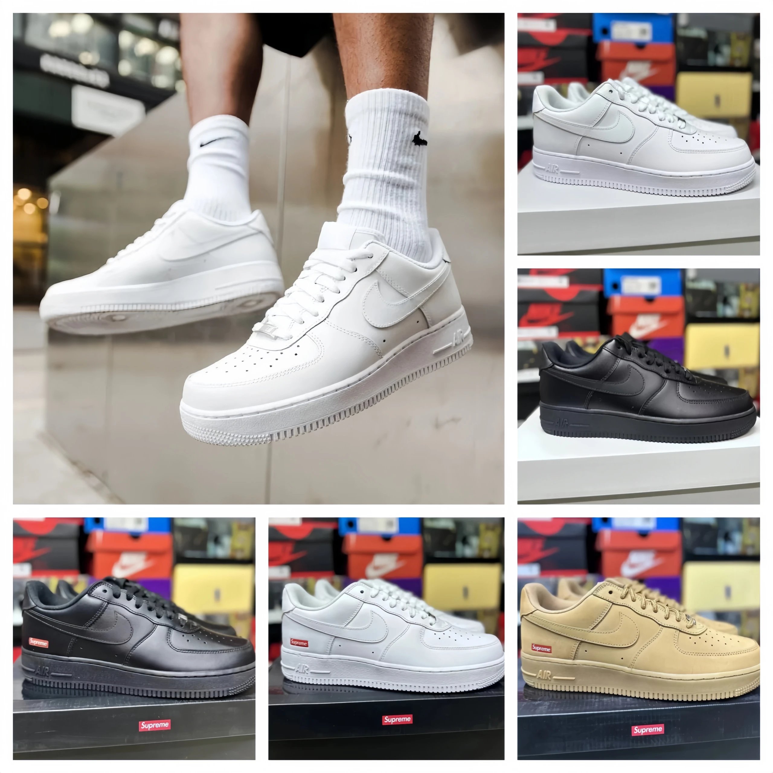 Nike Air Force 1 Supreme Collaboration White Black Tan Sneakers