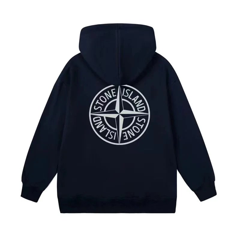 Stone Island Logo Hoodie Men's Navy Blue Sweatshirt
