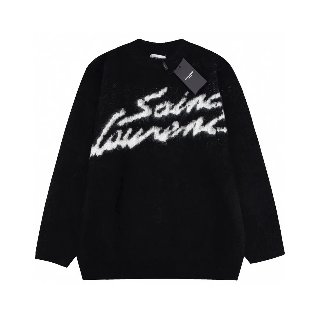 Saint Laurent Black Knit Sweater with Logo Print