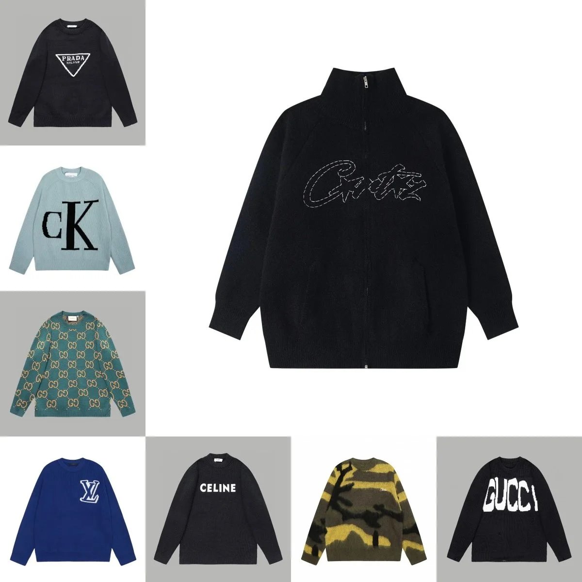 Corte Black Knit Zip-Up Sweater with Embroidered Logo