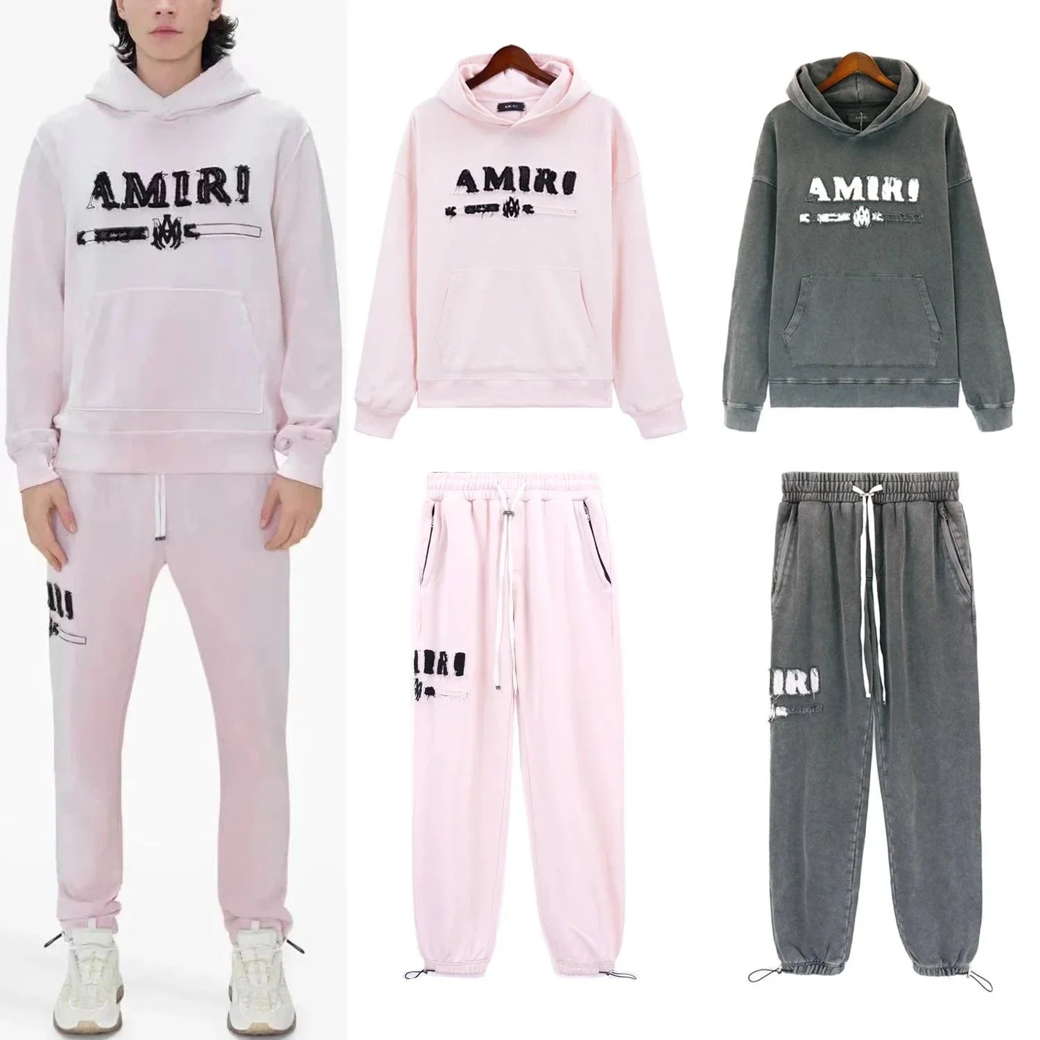 AMIRI Hoodie and Jogger Set for Men Women Fashion Sweatshirt Tracksuit