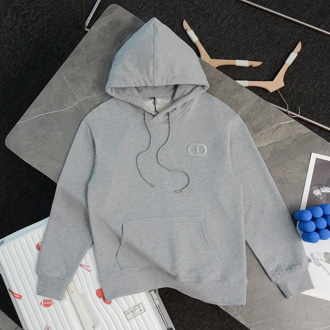 CD Logo Embroidered Gray Hoodie Sweatshirt Men Women Casual Streetwear