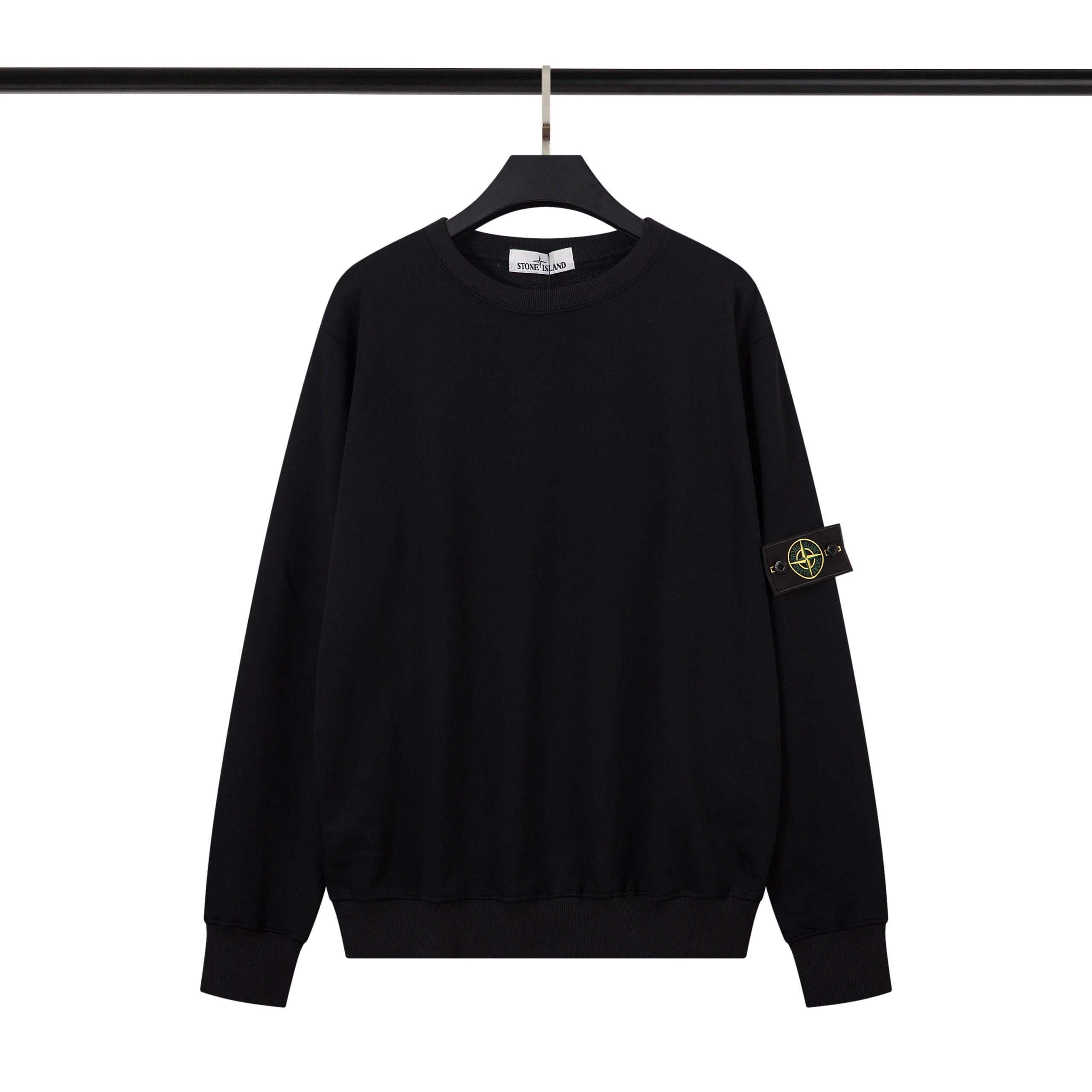 Stone Island Black Crewneck Sweatshirt with Compass Patch