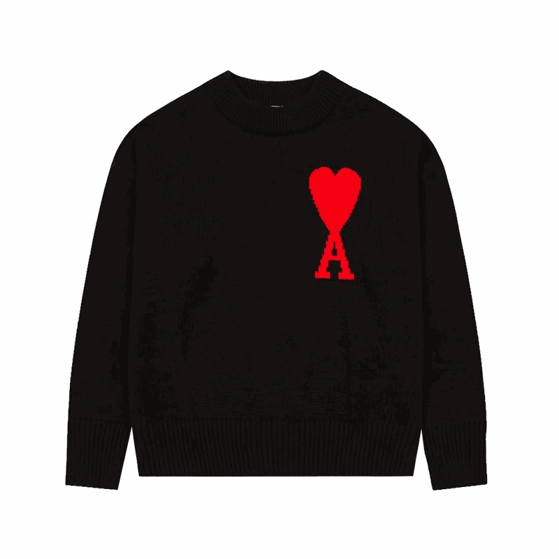 Black Knit Sweater with Red Heart A Logo