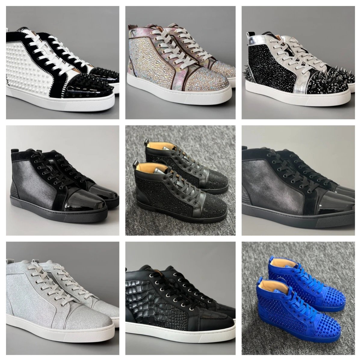 Christian Louboutin Men's High Top Sneakers with Studs and Glitter