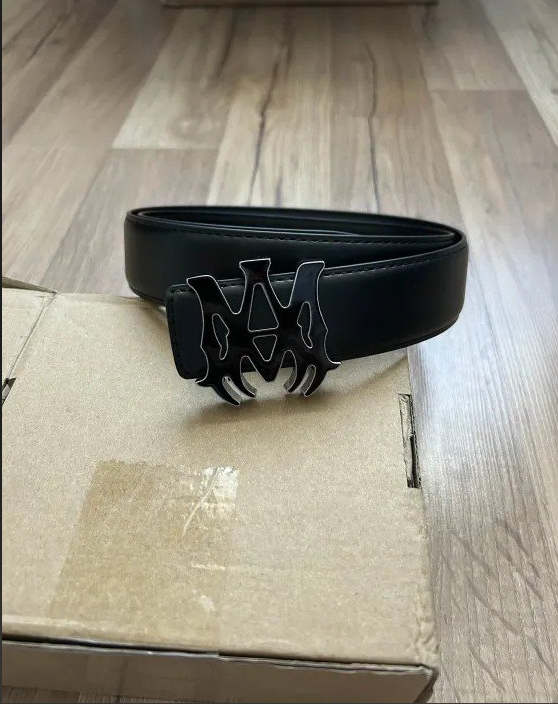 MCM Black Leather Belt with Logo Buckle