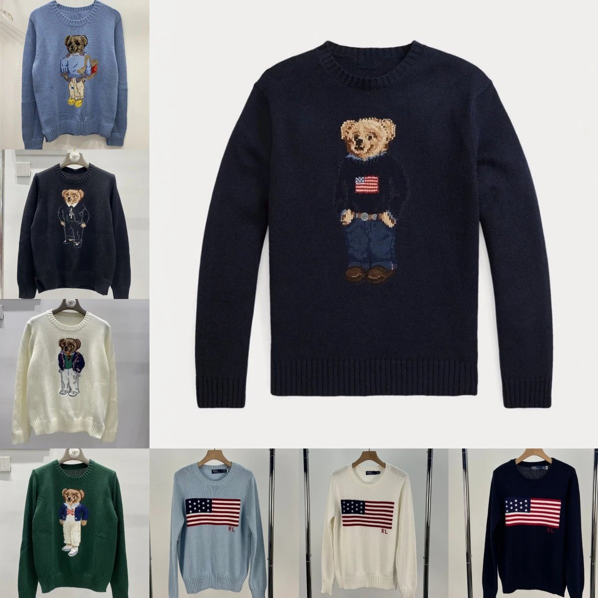 Polo Bear Knit Sweater with American Flag Design